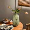 Green vintage glass vase decoration, creative water-growing living room TV cabinet, entrance hall flower arrangement decoration, French glazed vase, glass vase details Picture